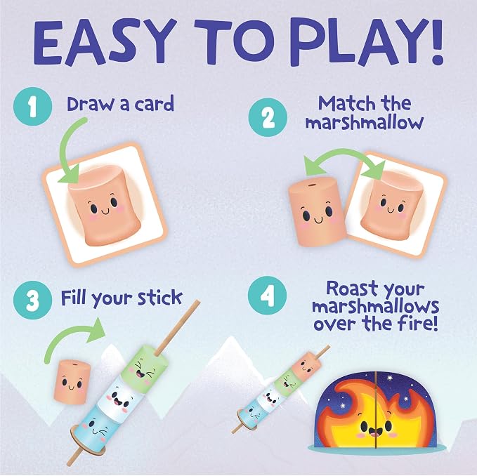 Peaceable Kingdom Happy Marshmallow Toddler Game | A fast, replayable board game. Includes 2 marshmallow roasting sticks and 12 marshmallows. Ages 2+.