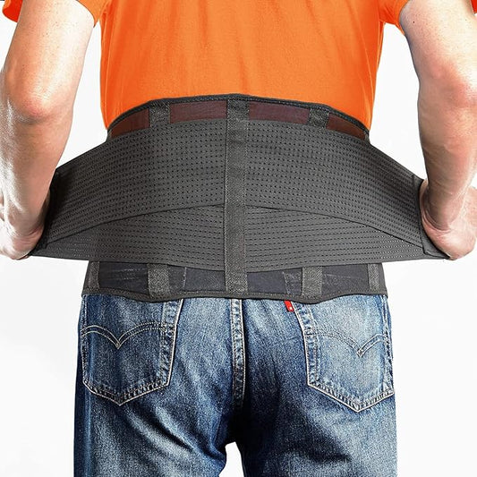 OMAX Lumbar Back Brace for Lower Back Pain, Adjustable Support Belt for Women and Men for Work, Breathable Mesh Waist Brace for Herniated Disc, Sciatica, Black, Large 39"-43"