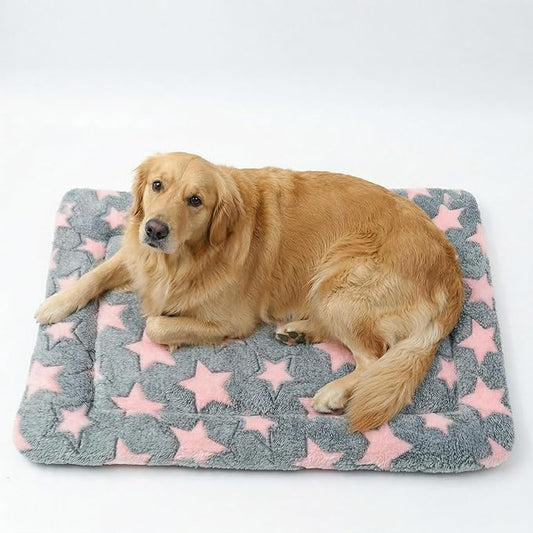 Dog Bed Mat - Reversible Dog Crate Bed Mats, Soft & Breathable Kennel Pad, Durable Crate Bed for Small Dogs & Cats (Pink&Gray Stars, L(35"*23"*1.2"))