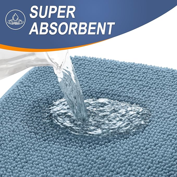 OLANLY Thick Memory Foam Bath Mat Rug 24x16, Extra Soft Absorbent Bathroom Rug, Quick Dry Bath Mats, Non-Slip, Machine Washable Carpet for Bathroom, Tub and Shower, Home Decor Accessories, Airy Blue