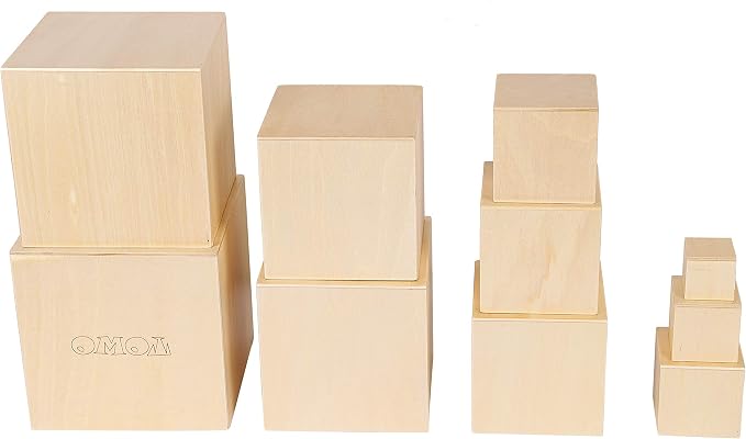 TOWO Wooden Stacking Boxes, Natural Wood Sorting Cups for Toddlers | Wooden stacking cubes support nesting, sorting and early learning; Montessori toy for toddlers age 2+