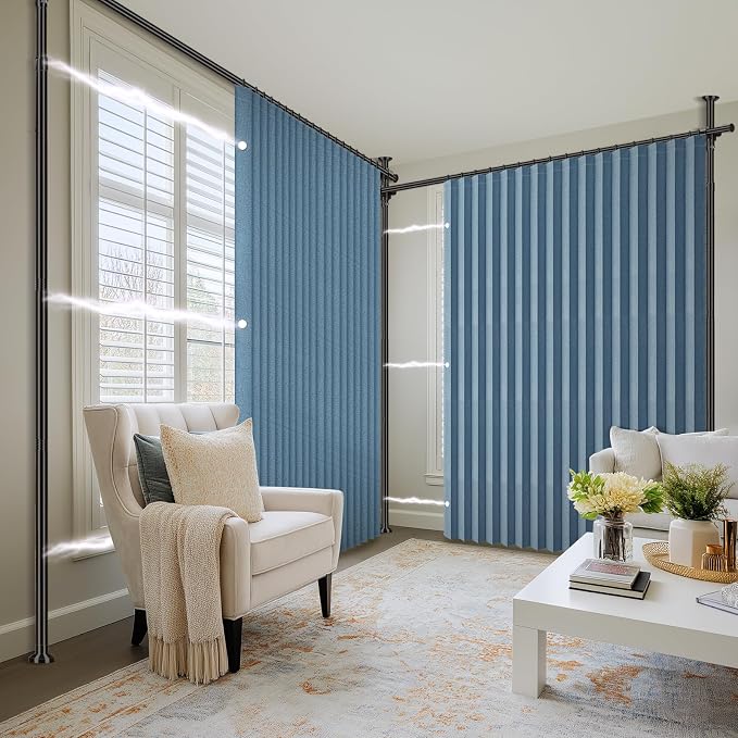 100% Blackout Room Divider Curtains Sets Blue 2 Panels W100 x L96in No Drill