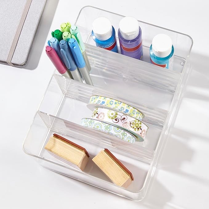 STORi 4-Compartment Clear Plastic Organizer, Rectangular Divided Makeup and Vanity Storage Bin, Use Upright for Eyeshadow Palettes, Made in USA