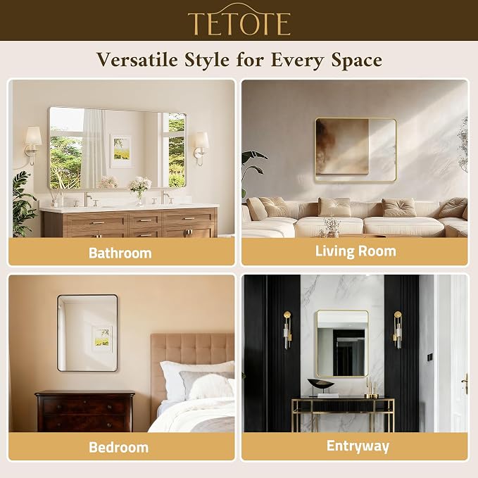TETOTE Black Framed Mirrors for Bathroom, 42 x 36 Inch Modern Decorative Wall