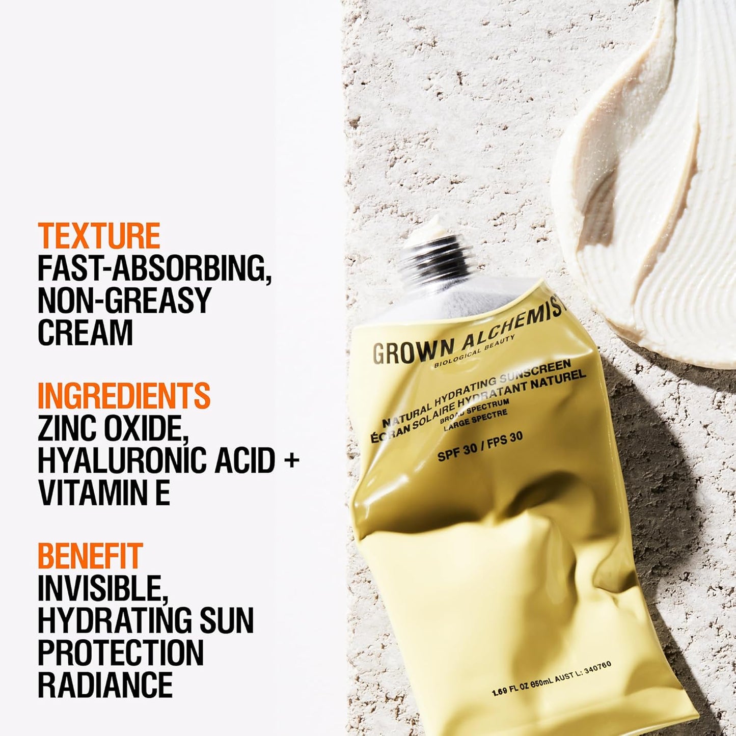 Grown Alchemist Hydrating Mineral Sunscreen SPF30, Natural Daily Moisturizing + Reef Safe, 1.69 Ounce (50 mL)