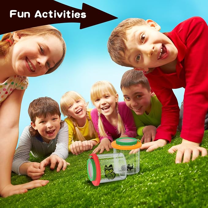 Coopay 8 Pieces Magnifying Insect Box Bug Viewer Critter Insect Cage Bug Magnifier Container Bug Catcher Cage Bug Jar Collecting Kit for Children, Kids Science Nature Exploration Tools