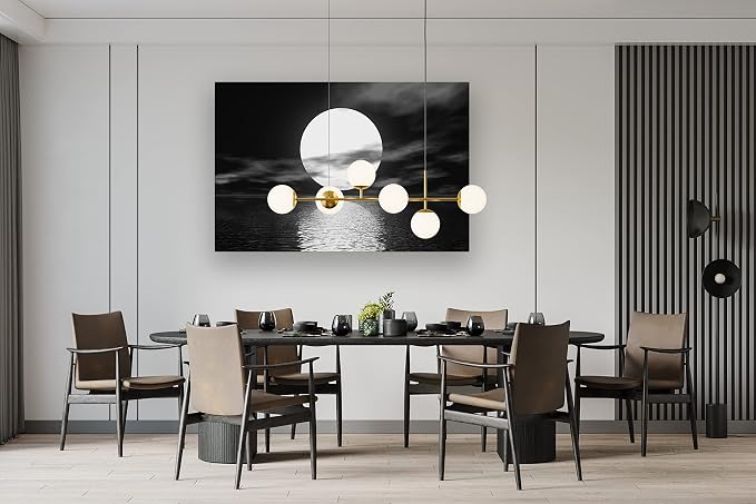 Cao Gen Decor Art S06469 Wall Art Canvas Sea White Full Moon in Night Picture