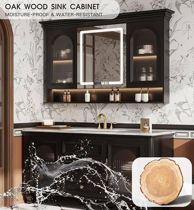 Freestanding Bathroom Vanity with Sink, Solid Wood Bathroom Vanity Set, Vintage Bathroom Vanities with Large Capacity Storage Cabinet and Open Shelf, Elegant Vanities (White,72")
