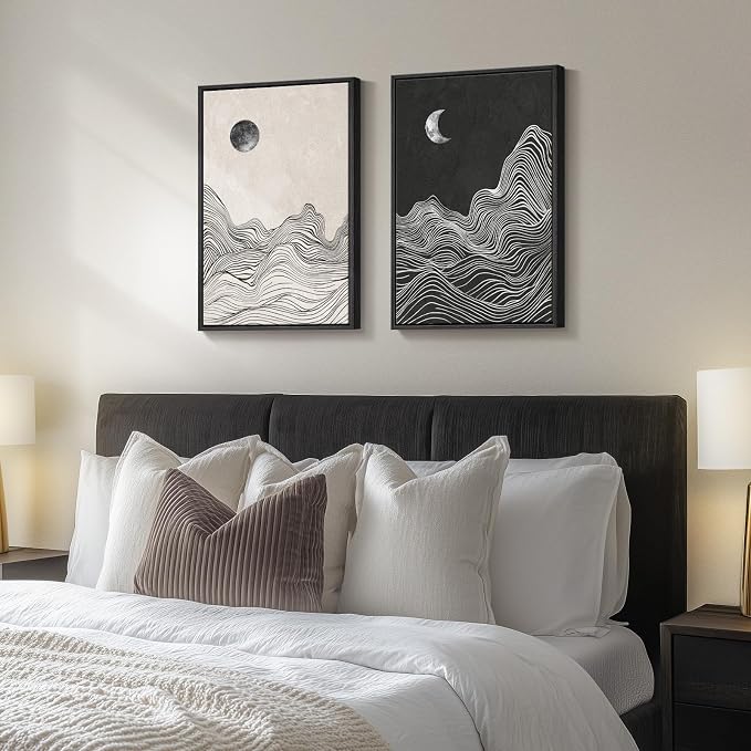 Framed Black and White Abstract Wall Art, 2 Piece Modern Canvas Prints