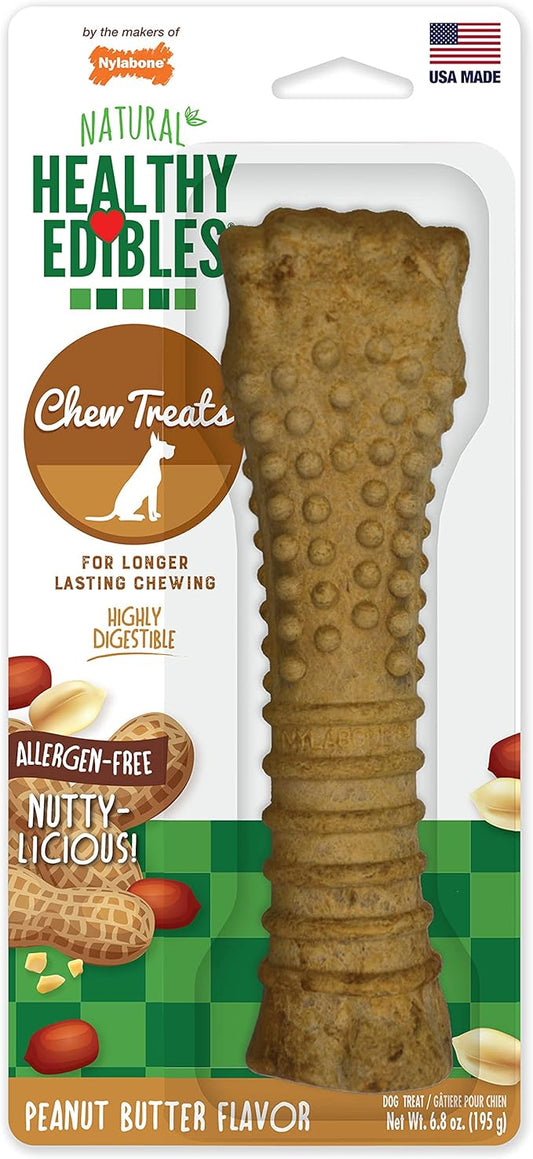 Nylabone Healthy Edibles Natural Dog Chews, Long Lasting Bones for Dogs, Peanut Butter Flavor Dog Treats, X-Large (1 Count)