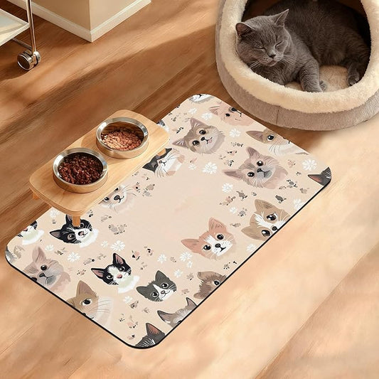 Pet Feeding Mat,Pet Photo Absorbent Dog Cat Food Mat Dog Mat with Rubber Backing,Non-Slip Water Bowl Placemat,Pet Supplies 12" x 20"