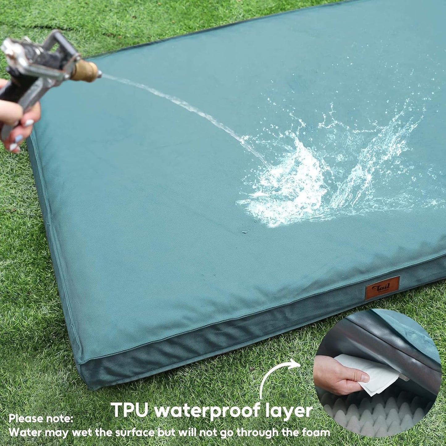 Outdoor Extra Large Dog Bed, Jumbo Waterproof Dog Bed for Large Dogs, Orthopedic Egg Foam Pet Bed Mat with Removable Oxford Cooling Cover, Light Blue