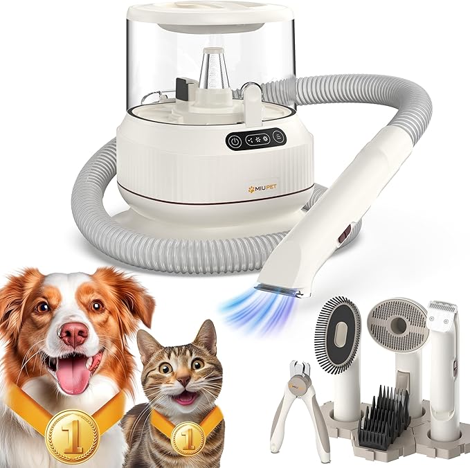 Dog Grooming Vacuum Kit, 2.5L Large Capacity, Dogs & Cats Vacuum for Shedding, 4 Pet Grooming Tools, Low Noise, Dog Nail Clipper as A Gift