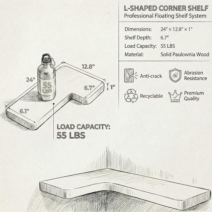 16 Inch Solid Wood Floating Corner Shelves 3 Pack