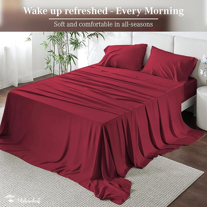 URBANHUT 1000 Thread Count King Bed Sheets Egyptian Cotton Sheet Set, Long Staple Soft & Breathable, 4 Pc Bed Sheet Sets, Luxury Hotel Sateen Sheets Fits 16" Deep Pocket - Burgundy