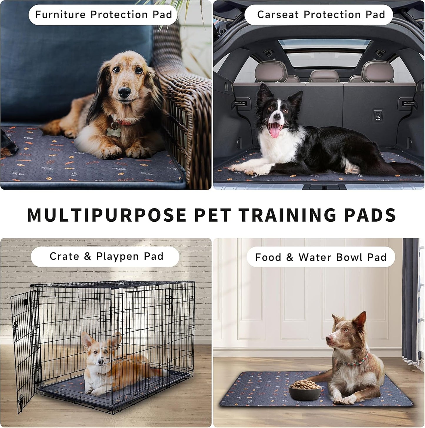 Sunheir Washable Pee Pads for Dogs - 2-Pack Thick Heavy-Absorbency Reusable Pee Pads Prevent Leakage Non-Slip, Waterproof Pet Training Pads for Puppy Playpen, Crate, Whelping Box, Potty Training