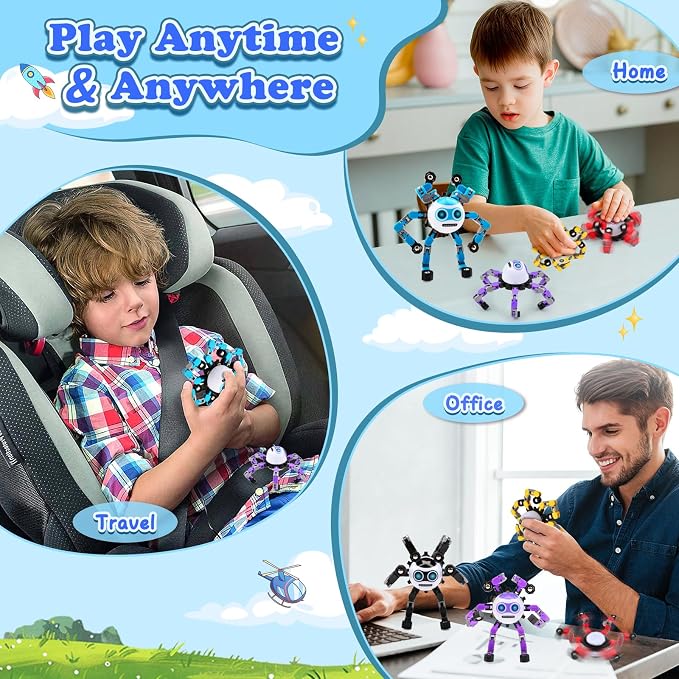 3 PCS Travel Toys Transformable Fidget Spinners Toys for Kids and Adults Sensory Toy for Boys Teens Stress Relief Autism ADHD Cool Road Trip Travel Essential Birthdays Gifts for Party Favors