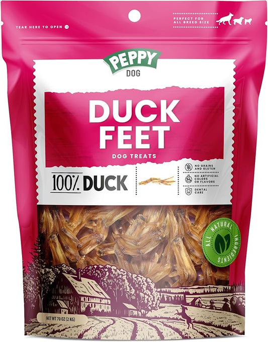 All Natural Duck Feet (70 oz, Approx. 110 pcs.) Dog Treats | Dehydrated for Freshness | Supports Joint Health with Glucosamine and Chondroitin | Promotes Dental Hygiene