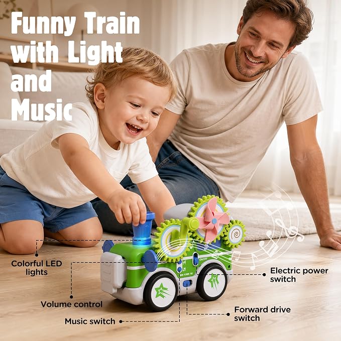 4 in 1 STEM Gear Toys for Kids Ages 3+, Educational Building Blocks, 87Pcs | Flower Construction Kits, Musical Electric Train Sets, Toddler Learning Toys with Light, Boys and Girls Gifts