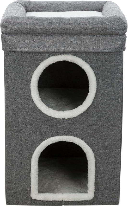 Trixie Saul Cat Condo | 2-Story Condo Tower | Scratching Surface | Foldable for Easy Storage | Gray