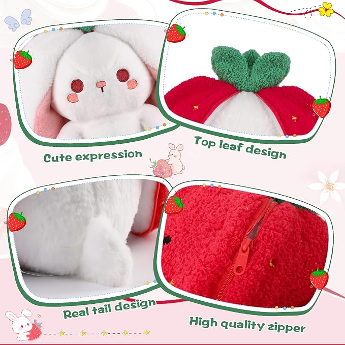 MIAODAM Strawberry Bunny Stuffed Animal, Cute Soft Bunny Plush Toy for Kids | Perfect Birthday Present & Nursery Decor, Ideal Easter & Christmas Gift (7 Inch)