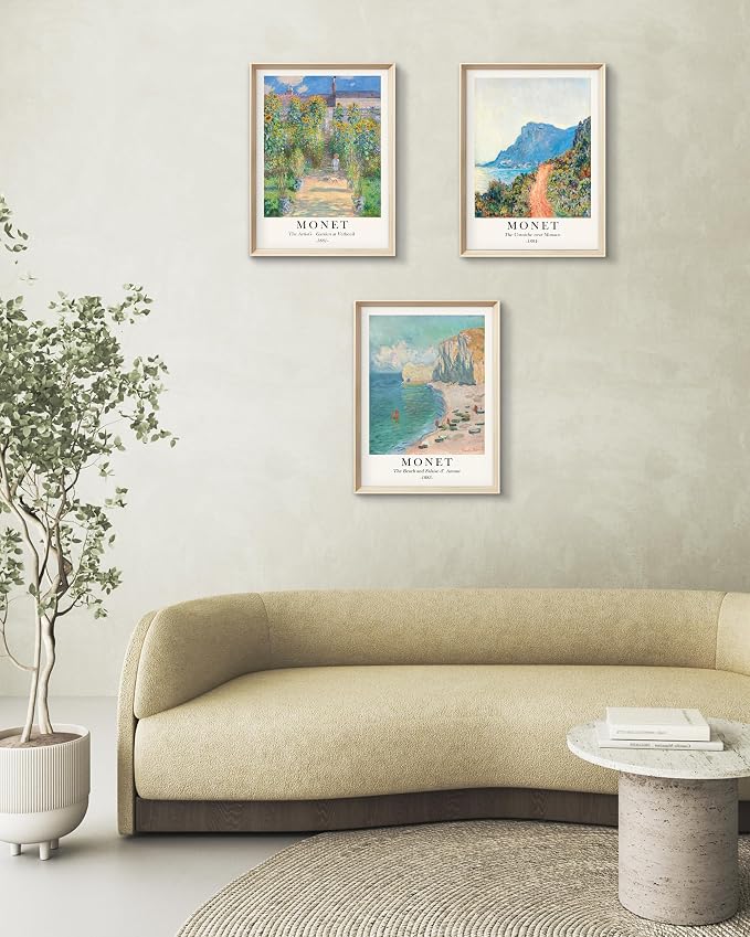 HesenDot Framed Claude Monet Wall Art 3 Piece, 12x16in High Framed Design