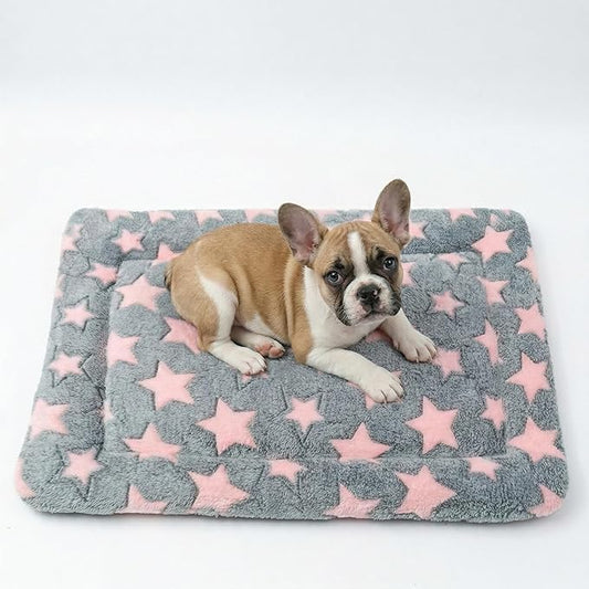 Dog Bed Mat - Reversible Dog Crate Bed Mats, Soft & Breathable Kennel Pad, Durable Crate Bed for Small Dogs & Cats (Pink&Gray Stars, S(24"*16"*1.2"))
