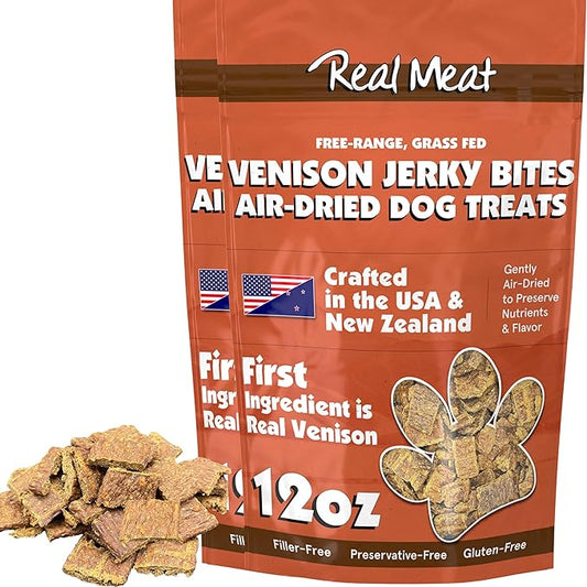 TRMC Real Meat Dog Treats - Two 12oz Bag of Bite-Sized Air-Dried Venison Jerky for Dogs - Grain-Free Jerky Treats Made up of 95% Free-Range, Grass Fed Venison - All-Natural Treats
