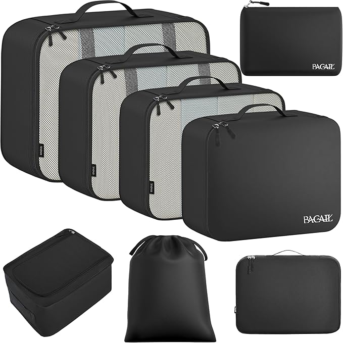 BAGAIL 8 Set Packing Cubes Luggage Packing Organizers for Travel Accessories-Jet Black