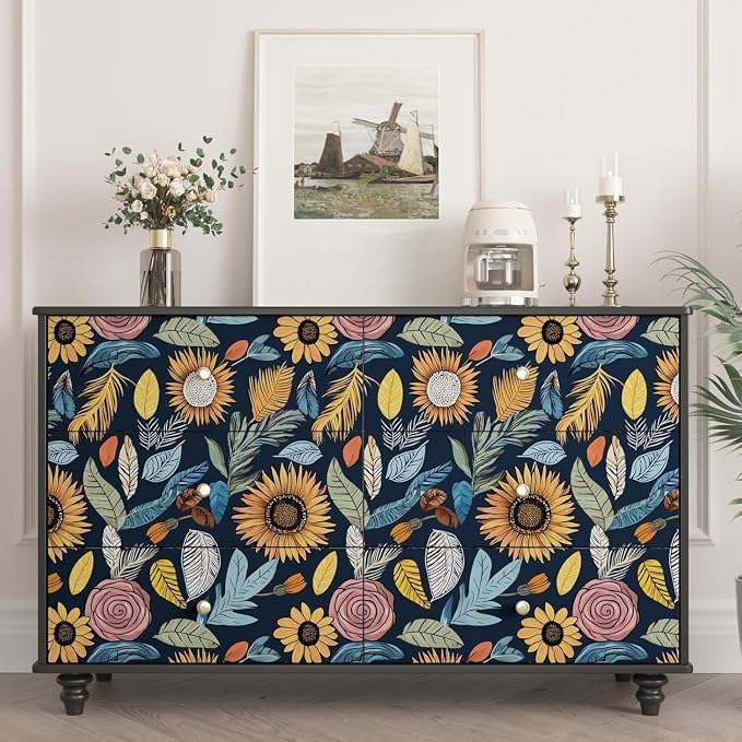 Blue Boho Wallpaper Peel and Stick, Vintage Floral Contact Paper 17.5" x 118"