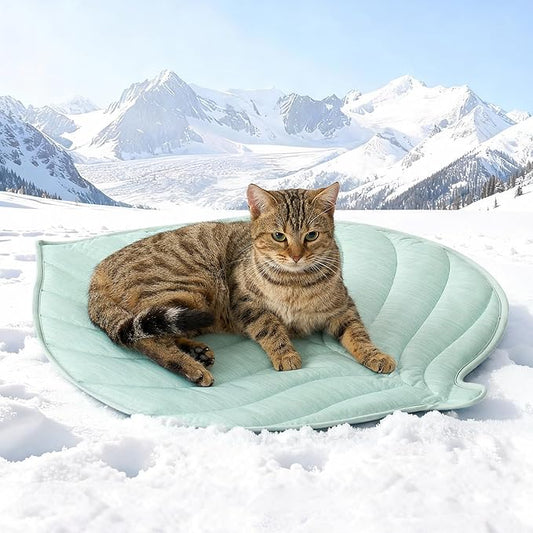 Dog Cooling Mat, Q-Max > 0.4 Leaf Shaped Pet Pad, Liquid Pee Proof Summer Mat for Cats, Washable Sleep Blanket for Bed Couch Floor Indoor, 27x23 inch, Green