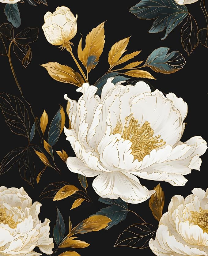 Extra Long Dark Floral Peel and Stick Wallpaper, 17.5In x 393In Vintage Big