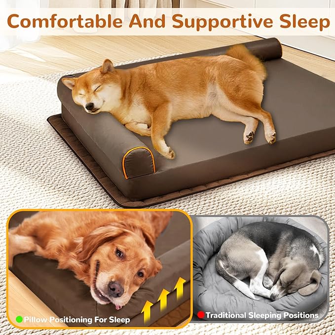 Dog Beds Medium Sized Dog Waterproof Washable Pet Bed Memory Foam Orthopedic Chew Proof Dog Couch with Anti-Slip Mat (Brown)