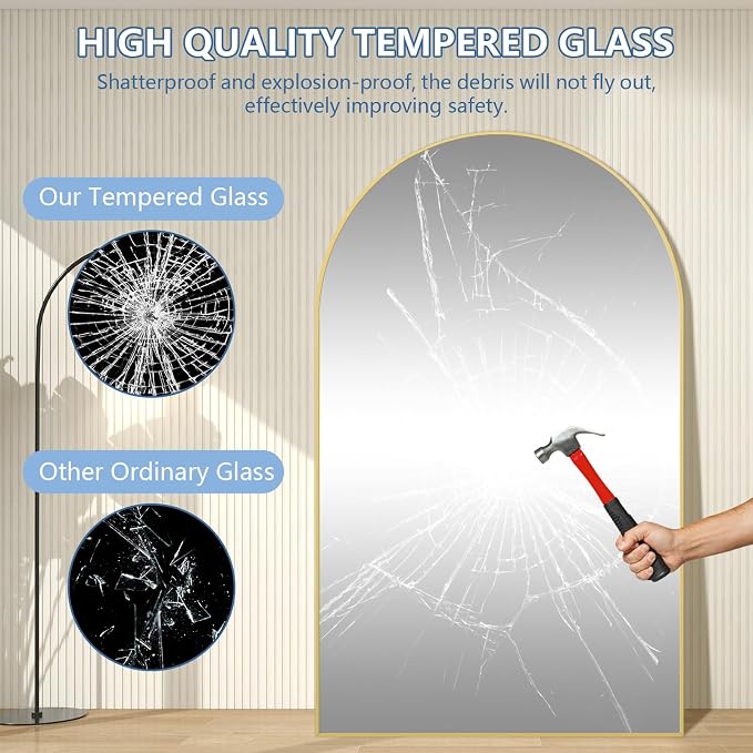 Arched Full Length Mirror with Stand, Extra Large Gold Full Length Body Mirror