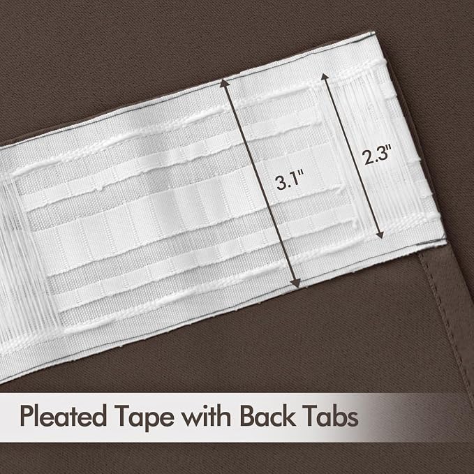 MIULEE Chocolate Brown Back Tab Blackout Curtain 96 Inch Long 2 Panels Set