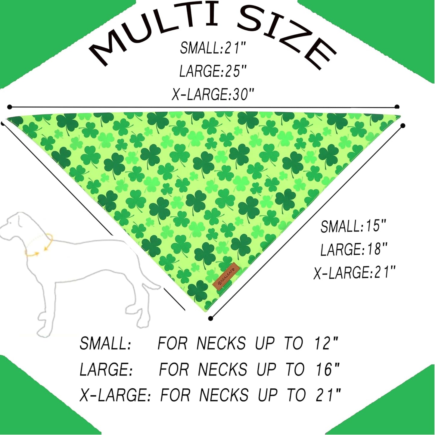 Realeaf St. Patrick's Day Dog Bandanas 2 Pack, Triangle Reversible Pet Scarf for Boys and Girls, Premium Durable Fabric, Holiday Bandana for Medium and Large Dogs (Large)