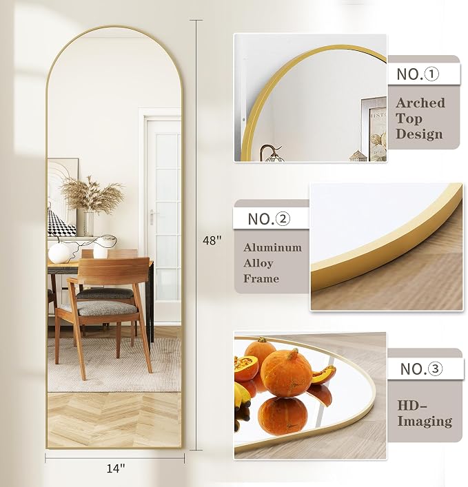 Arched Full Length Door Mirror 14x48, Metal Frame