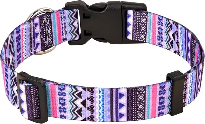 Dog Collar with Bohemia Floral Tribal Geometric Patterns - Soft Ethnic Style Collar Adjustable for Small Medium Large Dogs(Purple Bohemia,M)