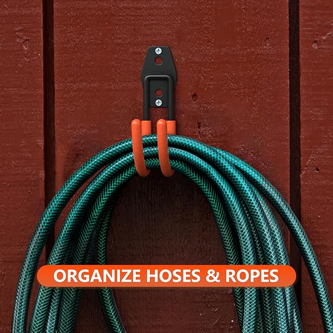 Garage Hooks with Anti-Slip Coating,Heavy Duty Wall Mount Storage Hooks for Hanging Bike,Hose,Ladder,Yard,Garden Tools (4 Pack Orange 5.5x4.1 Inch)