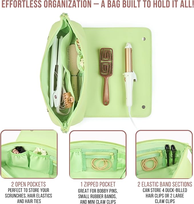 BAREFOOT CARIBOU Hair Tools Travel Bag and Heat Resistant Mat for Flat Irons, Straighteners, Curling Iron, and Haircare Accessories, 2-in-1 design, with Interior Pockets, Portable Organizer