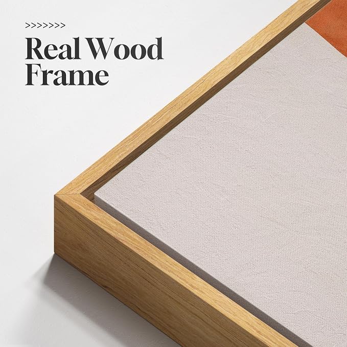 Framed Orange Abstract Boho Wall Art Bedroom, 3 Piece Neutral Mid Century