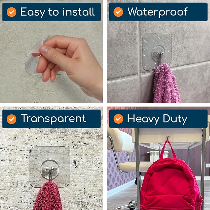 GLUIT Adhesive Wall Hooks for Hanging Heavy Duty 22 lbs Hooks for Walls No Drill