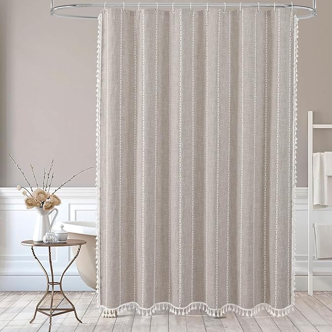 MitoVilla Tan Small Stall Shower Curtain 36 x 72, Taupe Half Size Narrow Polyester Linen Fabric Shower Curtains for Boho Farmhouse Bathroom Decor, Wrinkle Resistant Cloth Shower Curtain