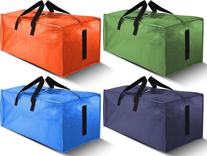 4 Pack Large Strong Moving Bags with Zippers & Carrying Handles - Water-Resistant - Heavy Duty Storage Tote for Space Saving, Fold Flat, Alternative to Moving Box (Multicolored)