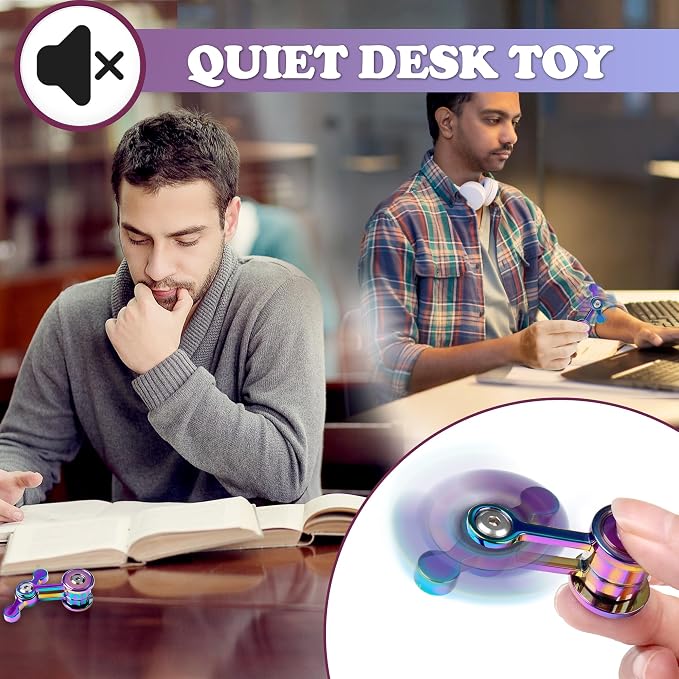 Fidget Spinner for Adults, Metal Silent Figette Office Desk Toy Quiet Cool Gadgets Gifts for Teen Boys Kid Anxiety Stress Relief Calm Down Sensory Autism Autistic ADHD Airplane Travel (Color+Silver)