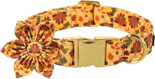 Lionet Paws Thanksgiving Day Dog Collar with Flower, Dogs Flower Collar with Metal Buckle for Dogs, Adjustable Comfortable Dog Collars Girl, L, Neck 16-24 in