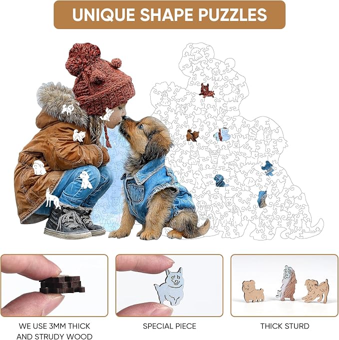 MEATRN Wooden Puzzles for Adults, Animal Wood Jigsaw Puzzles, 509 Pcs | Cute Little Girl Kissing Puppy, Heartwarming Parent-Child Game, Birthday Gift for Kids Home Decor, 16.8x17 in