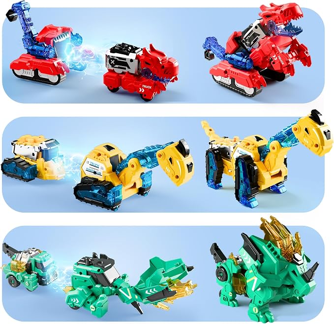 iPlay, iLearn Kids Dinosaur Transform Robot Toy Magnetic Transforming Truck | 6-in-1 Dinosaur Construction Trucks, Toddler STEM Assemble Building Toy, Cool Birthday Gift Age 3 4 5 6 7 8 Year Old Boy Girl