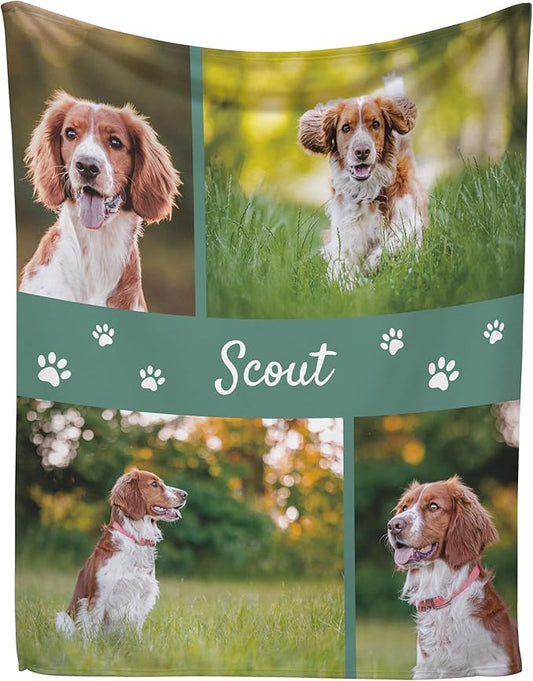 Prints Next Day – Custom 50" x 60" Fleece Pet Lightweight Blanket with Multi-Photo Upload - Personalized with Pet Lightweight's Name - Gift for Dog or Cat Owners - Printed in America