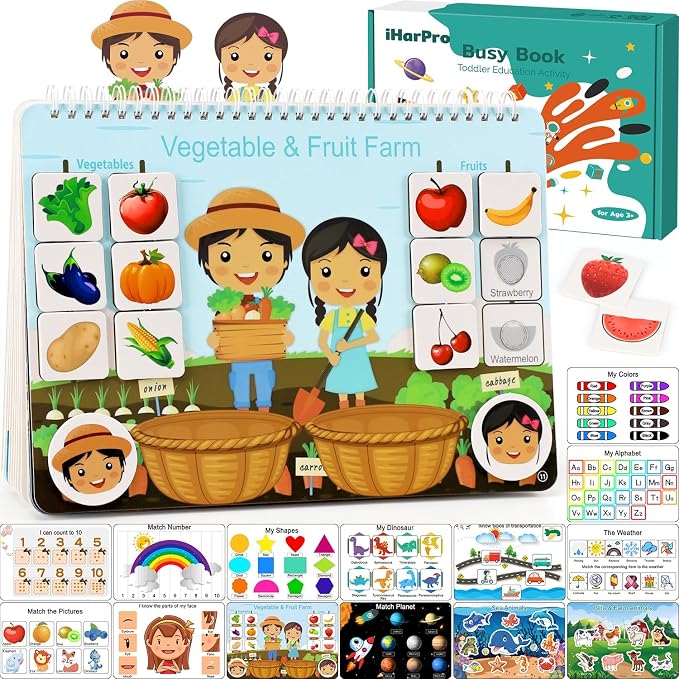 Montessori Busy Book for Toddlers Ages 3-6 | Preassembled Sensory Toy for Autism & Fine Motor Skills | Preschool Learning Activities Binder | Homeschool Supplies | Gift for 3+ Year Old Boys Girls